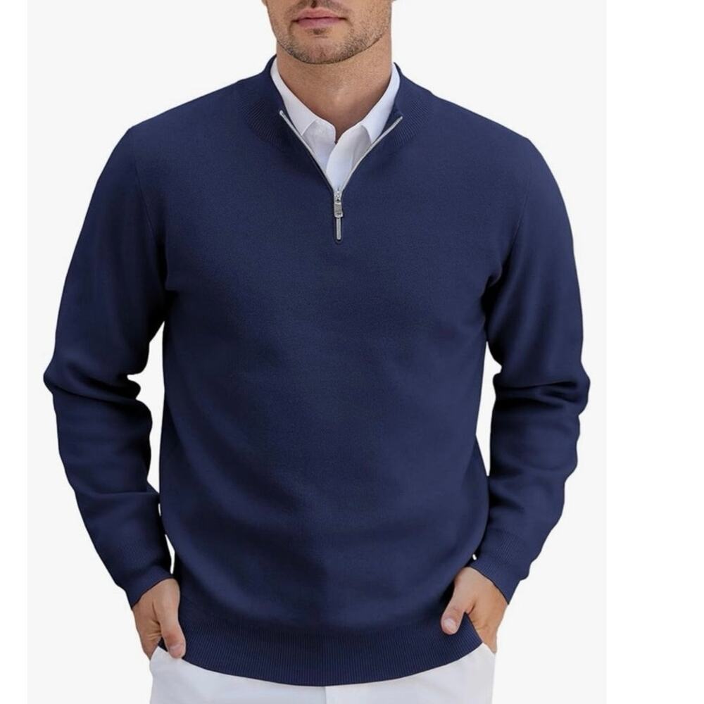 NWT Men’s COOFANDY Quarter Zip Sweater in Navy SZ S